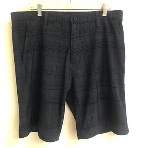 Burnside black plaid board shorts 36